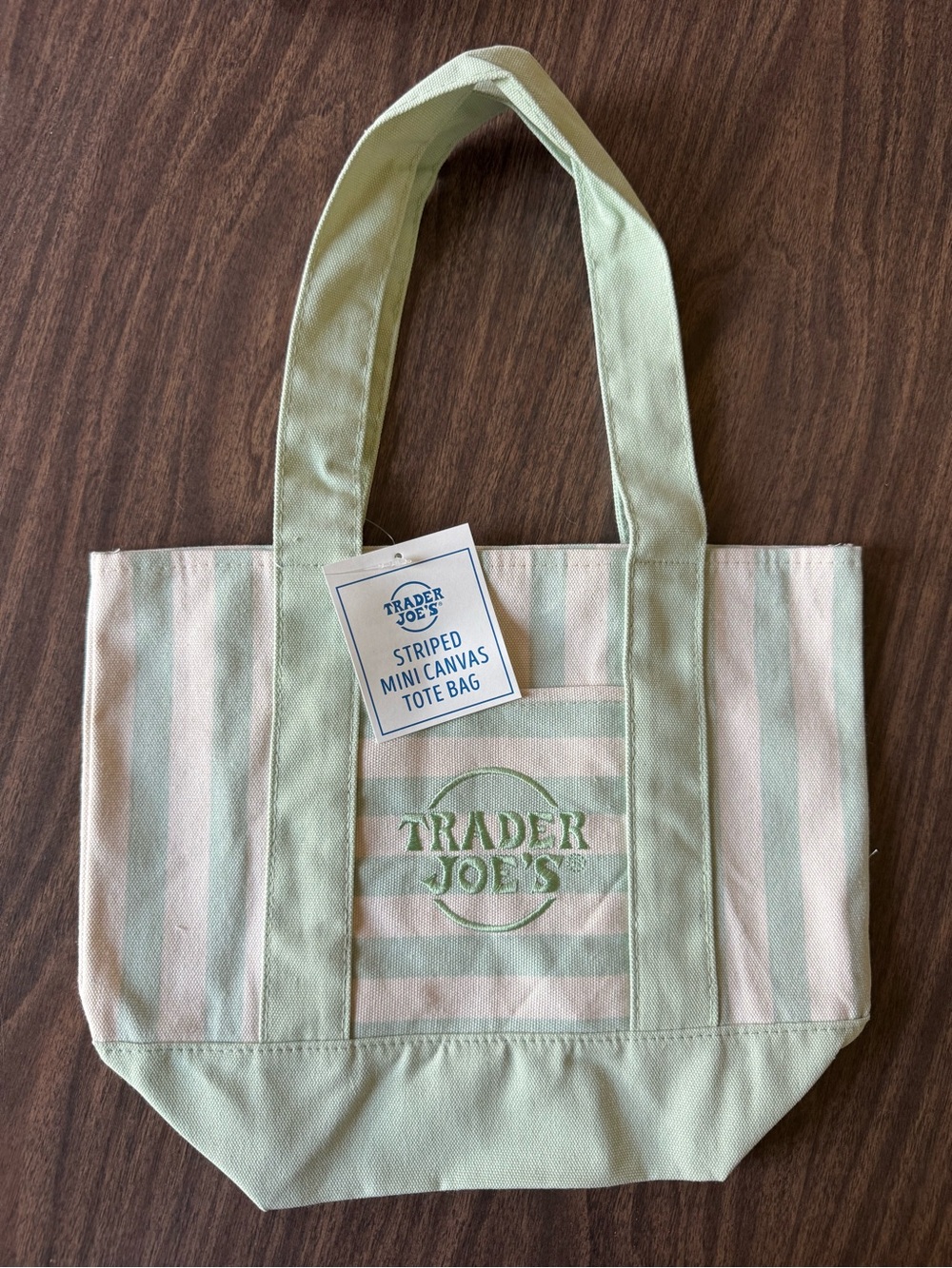 Trader Joe's Mint Green Striped Canvas Tote